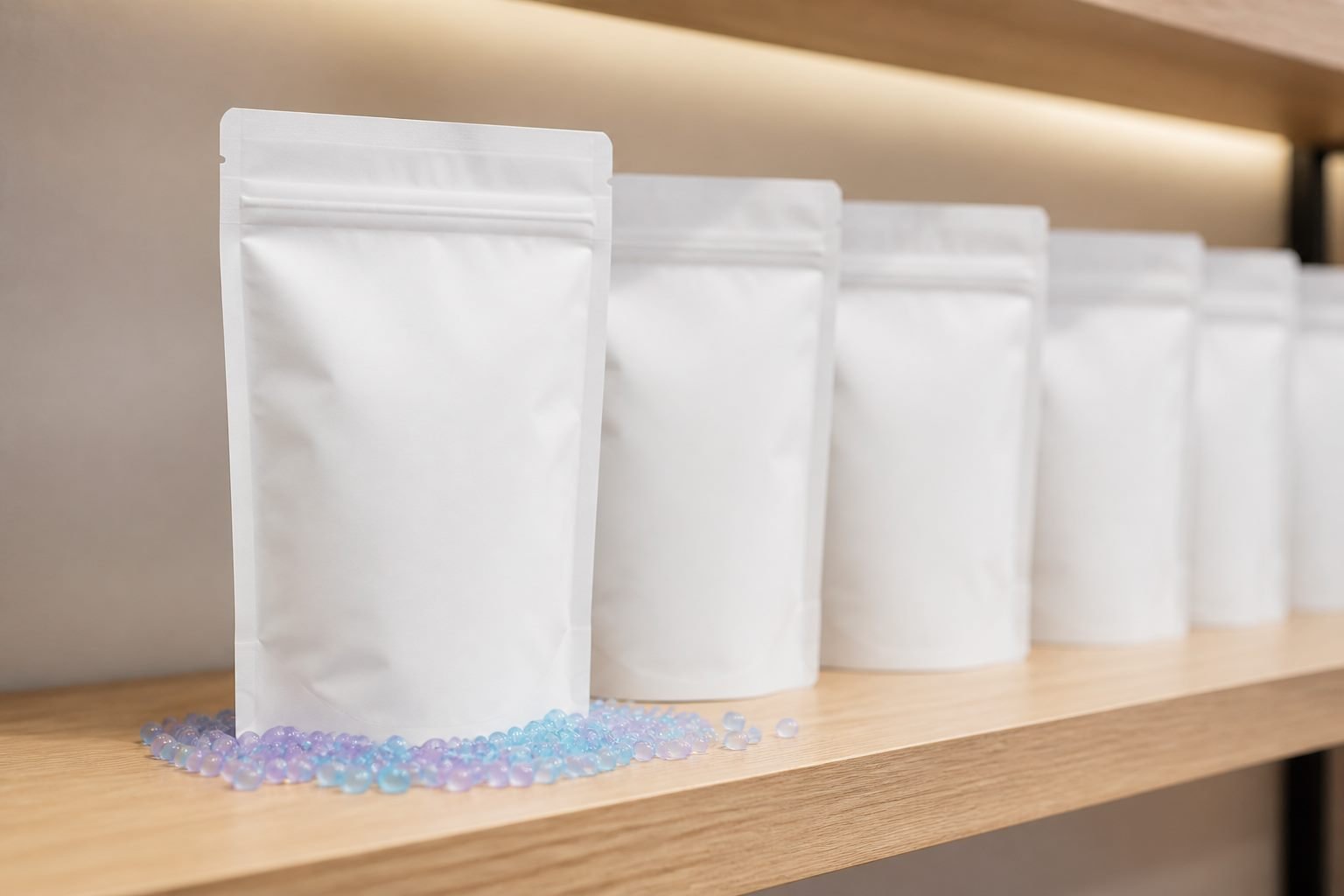 Finished private label scent booster pouches on a retail shelf